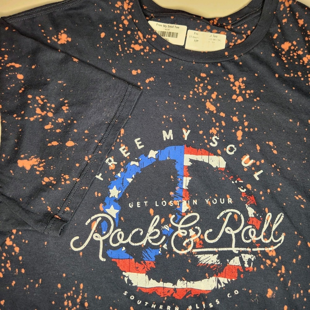 NWT Free My Soul Rock Roll Patriotic T-Shirt 3XL SOUTHERN BLISS Black Acid Wash